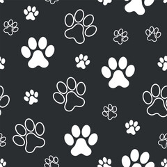 Paw Pet Footprint Pattern - Black and White Pattern of Pet Paws. Seamless Link.