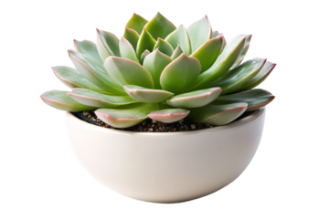 Small potted succulent plant in white pot isolted on white or transparent background