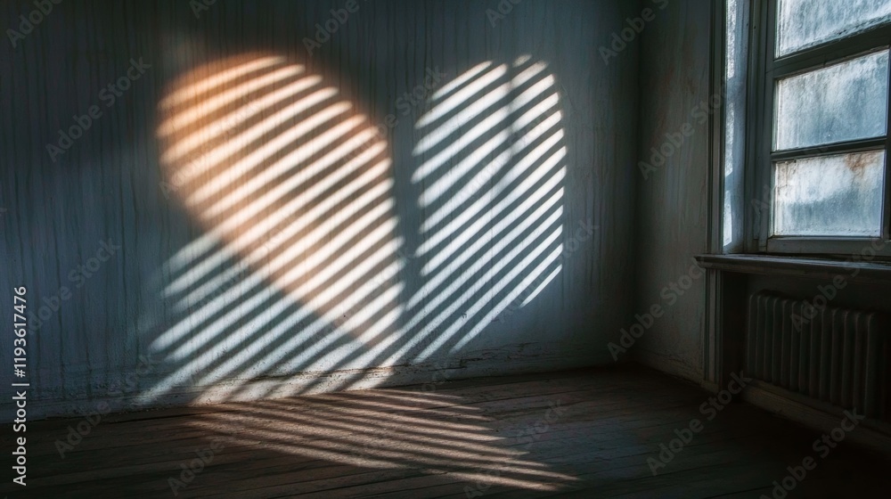 Poster hands create a heart shape shadow on a wall in a sunlit room, capturing a moment of connection and p