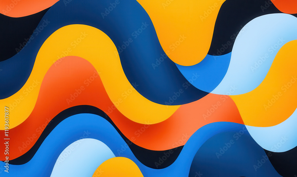 Poster dynamic abstract art with vibrant wavy patterns featuring bright colors and bold design elements