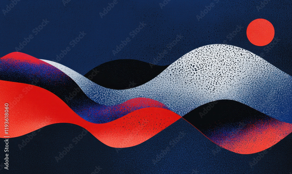 Aufkleber vibrant abstract wave pattern with bold red and blue curves creating dynamic geometric textures and 