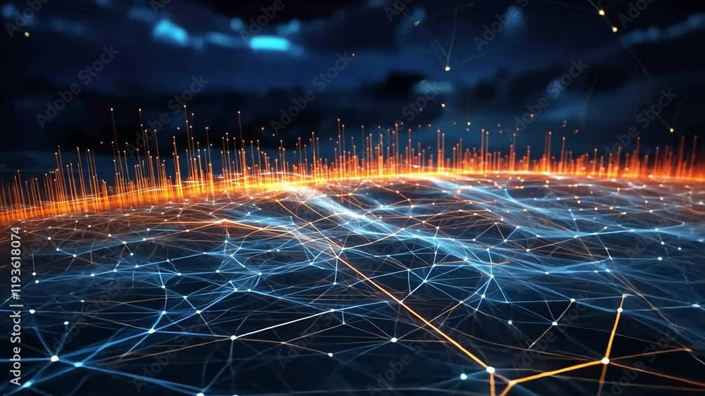Fototapete Digital Universe:  An abstract digital landscape of glowing lines and connections forming a intricate web, symbolizing the interconnectedness and complexity of the digital world.
