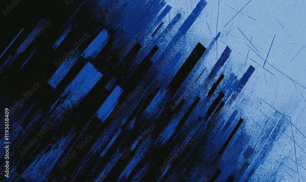 Poster dynamic blue and black abstract brush stroke art with vibrant contrasts and textural patterns for cr