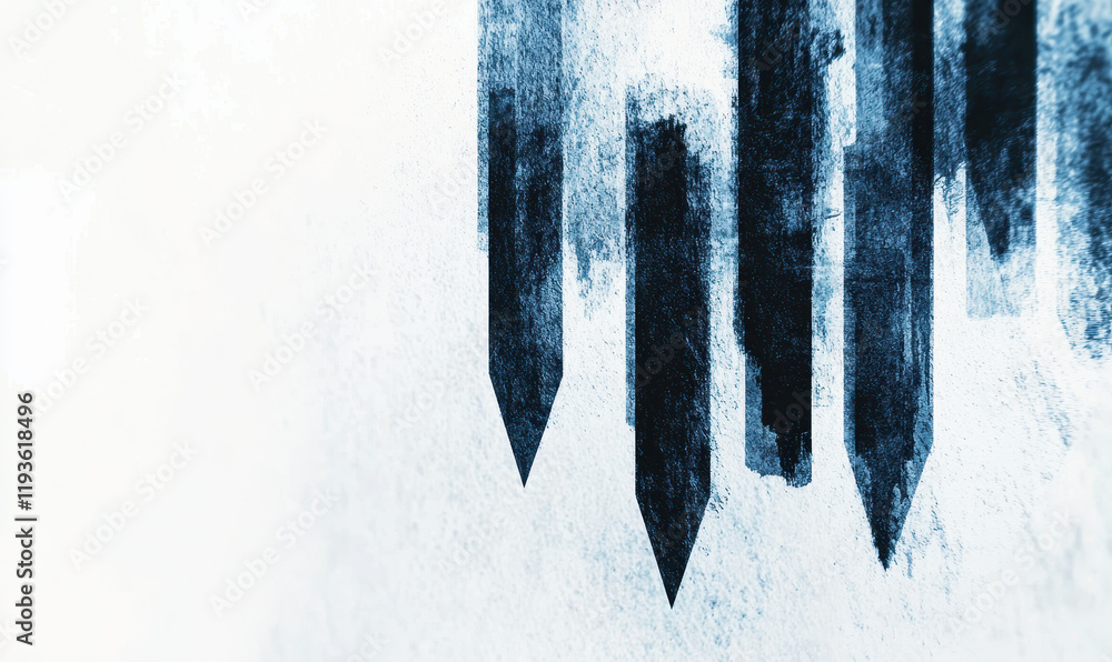 Poster dynamic geometric abstract design with sharp pointed shapes in blue brushstrokes on minimalist white