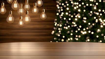 Warm lighting from vintage bulbs creates a welcoming atmosphere in a modern cafe, ideal for relaxation or work.