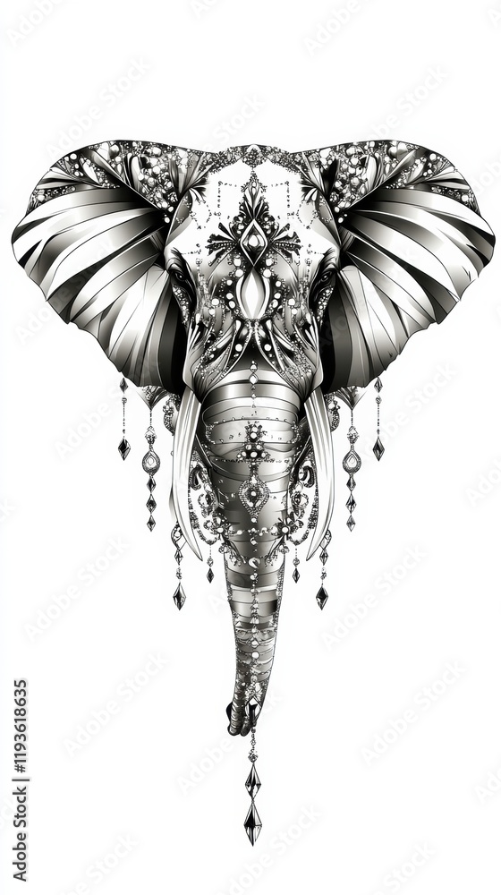 Aufkleber intricate elephant illustration showcasing detailed patterns and ornamental features in black and wh