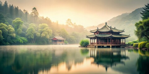 Obraz premium Minimalist Blurred Chinese Background: Serene Asian Landscape