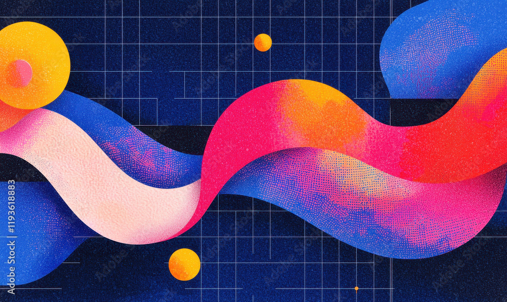 Poster dynamic abstract design with vibrant colors and geometric patterns in contemporary art style