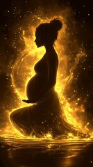 Obraz premium A serene painting of a pregnant woman meditating in lotus position