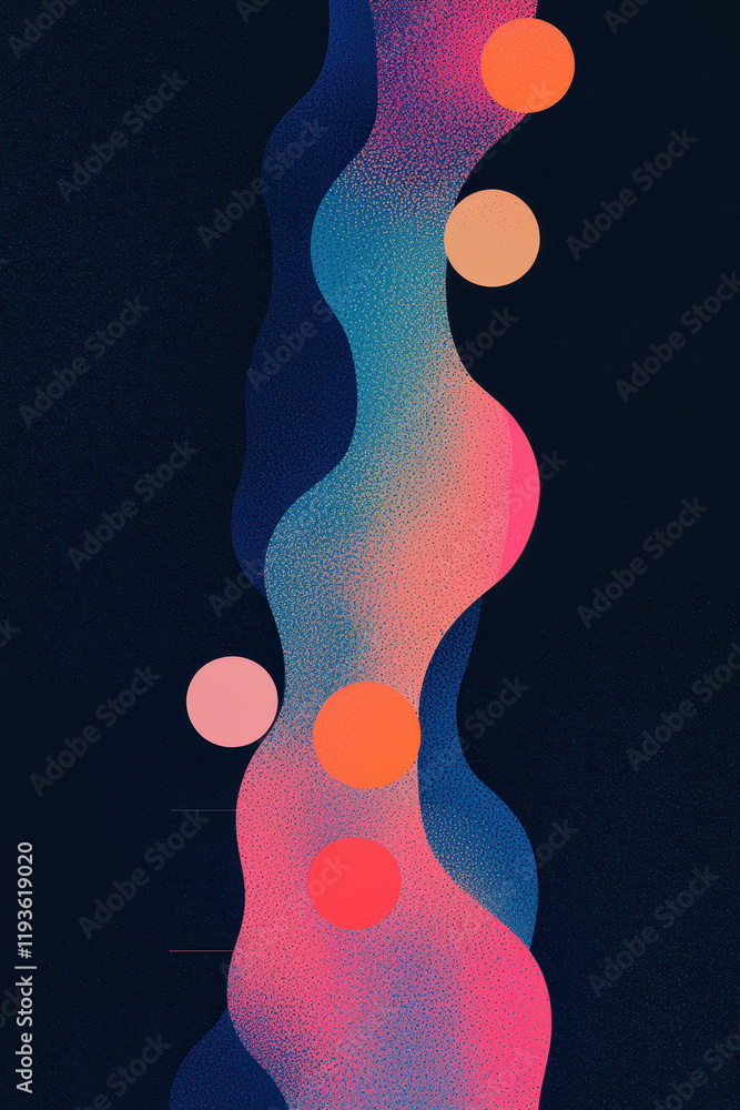 Poster vivid abstract waves and circles: a dynamic fusion of colorful digital gradient design for creative 