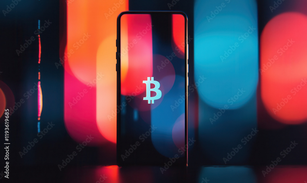 Poster explore the dynamic realm of cryptocurrency with a stylish bitcoin display on mobile technology in a
