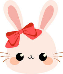 Cute kawaii easter bunny rabbit hare with red bow cartoon isolated head vector 
