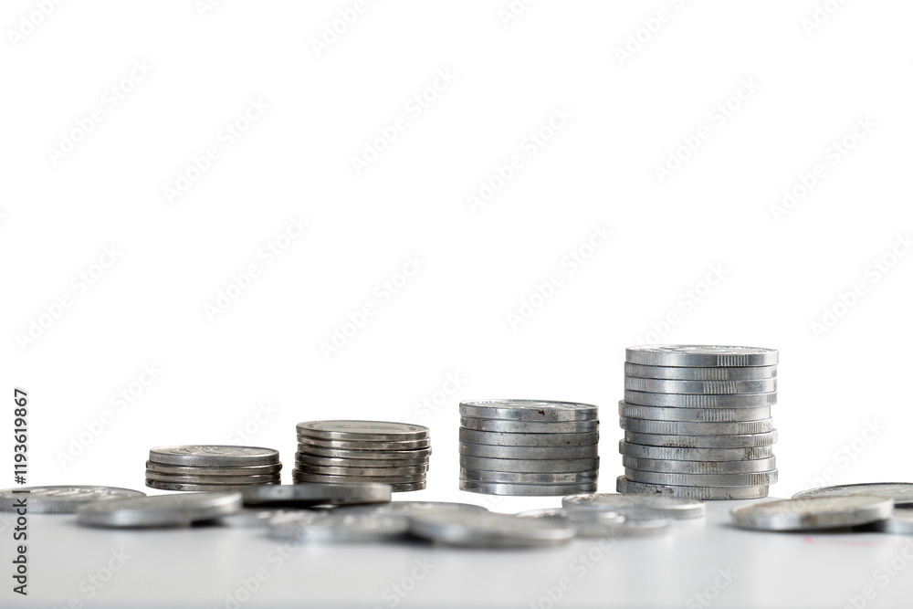 Poster stack of coin on the table border isolated element