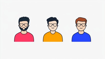 Fototapeta premium Modern illustration of cartoon faces with glasses and smiles in circle shapes.