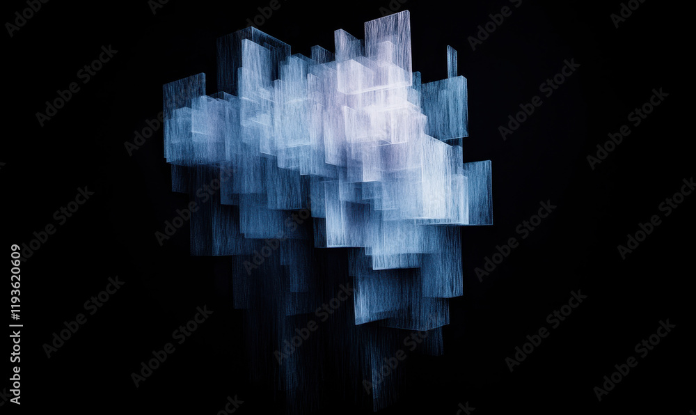 Poster futuristic digital art composition with abstract geometry and dynamic light patterns in a blue theme