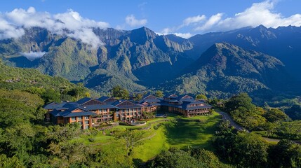 Mountain resort nestled in lush valley.
