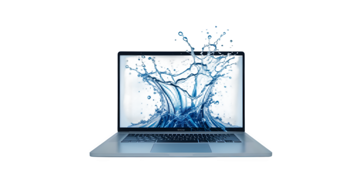 water splashing from laptop display screen
