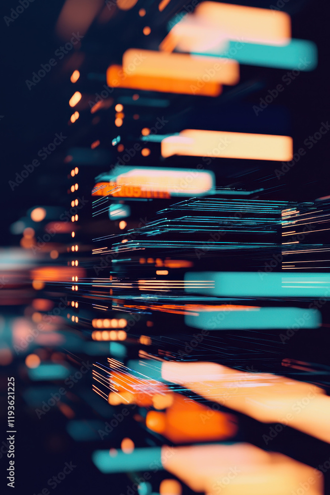 Poster dynamic abstract lines in vibrant orange and blue hues representing fast-paced technological connect