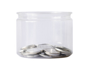 Start financial planing concept. Jar with coins isolated