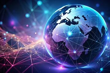 Fototapeta premium Minimalist Globe in Digital Cyberspace: Abstract Network Connections