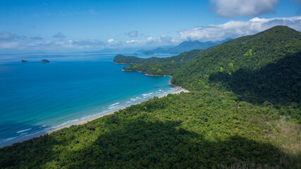 Beautiful aerial view of a preserved area, Fazenda Beach, within the Serra do Mar State Park, a...