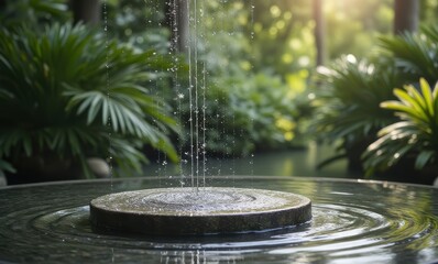 Tranquil fountain in a lush garden