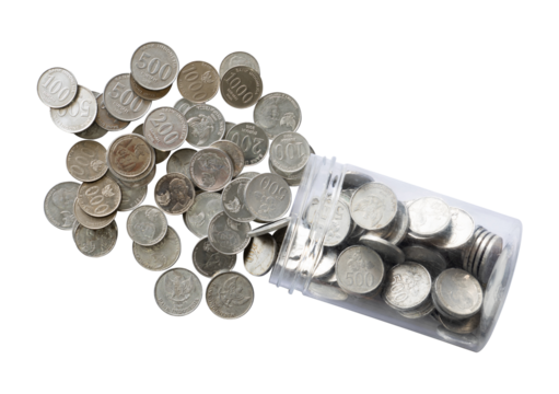 Counting coin in jar isolated