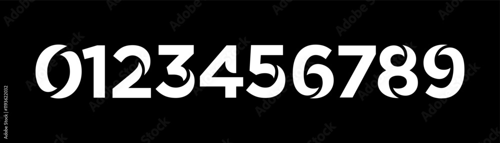 Fototapete set of numbers collection 0 to 9. simple and minimalist figure collection in cut off style.