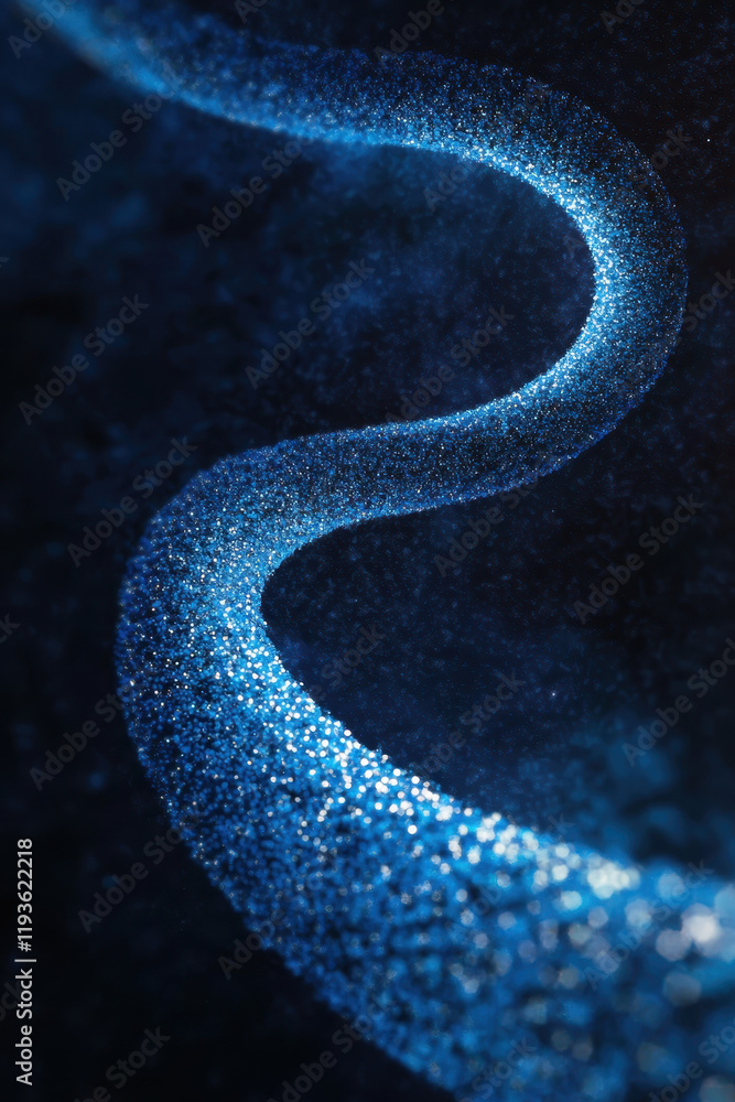 Poster enigmatic blue particle swirl captures dynamic energy and quantum mystique in an intriguing abstract