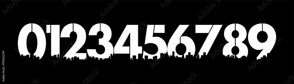 Fototapete set of numbers collection 0 to 9. Simple and minimalist figure collection in cut off style.