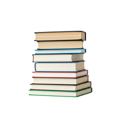 Stack of books stacked on top of each other, transparent background.