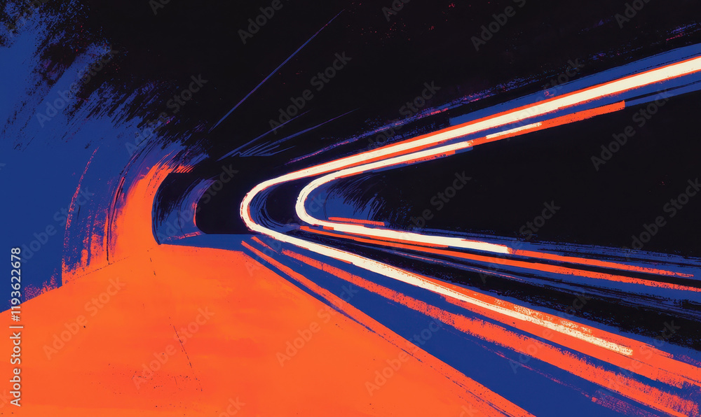 Poster dynamic abstract depiction of speed and motion in a futuristic tunnel with vibrant neon lights and l