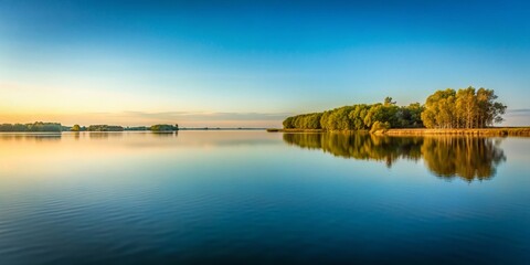 Obraz premium Minimalist Lacaunau Lake View, Gironde, France: Serene Waterscape