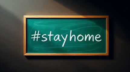 hashtag stayhome text on a green chalkboard