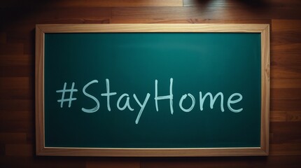 Fototapeta premium hashtag stayhome text on a green chalkboard