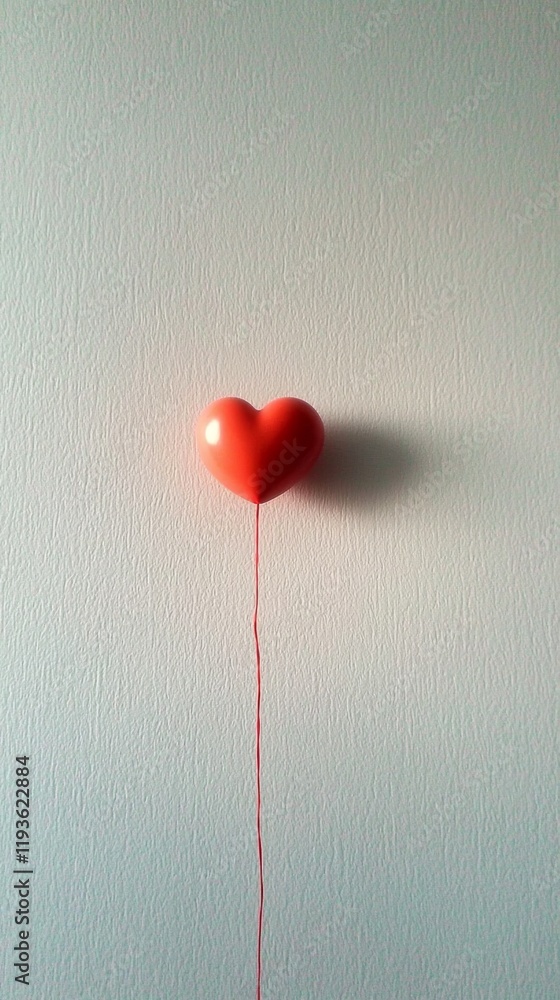 Poster minimalist art featuring a red thread shaped into a heart on a light background for expressing love 