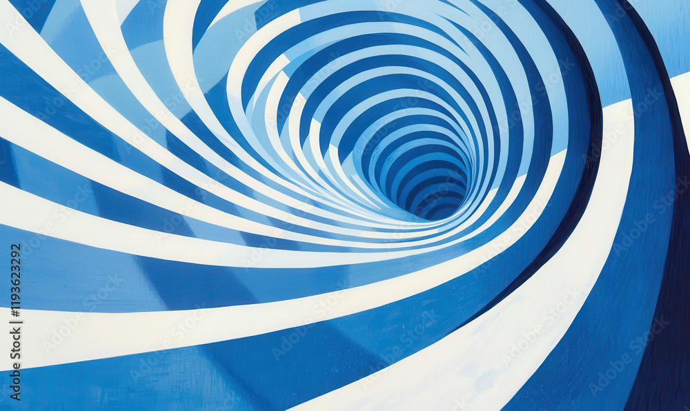 Poster dynamic spiral pattern in blue tones creating a hypnotic abstract visual for contemporary graphic de
