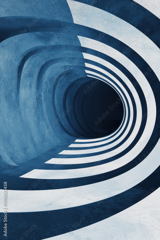Poster exploring futuristic architectural curves in a modern abstract design with dynamic spirals and blue 
