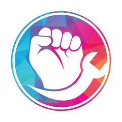Wrench hand logo design vector.