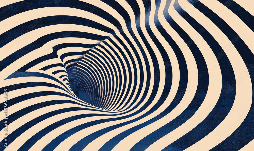 Poster explore the mesmerizing world of optical illusions with dynamic wavy line patterns in black and whit