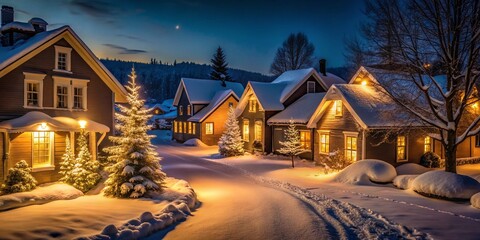 Fototapeta premium Minimalist New Year's Eve Small Town Night Lights Background