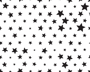 Black stars, random sizes, seamless pattern digital clipart	