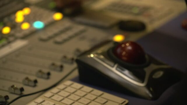 Closeup of a solid-state logic in a recording studio