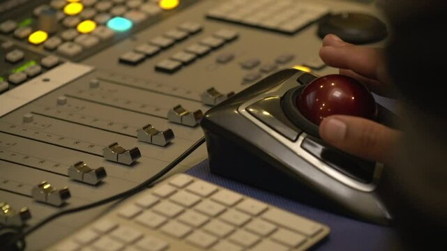 Closeup of a solid-state logic in a recording studio