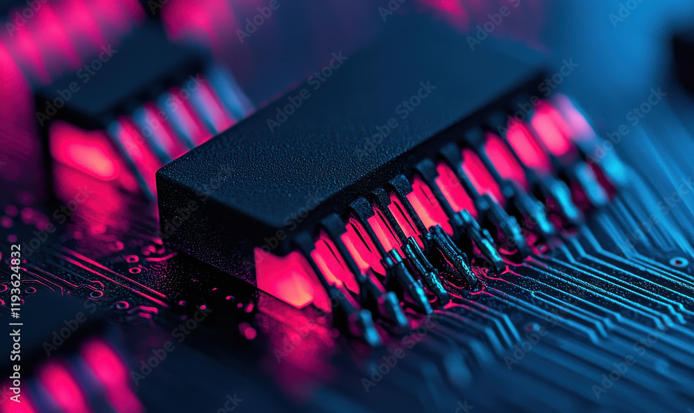 Aufkleber close-up of a modern microchip illuminating advanced circuit technology and electronic innovation