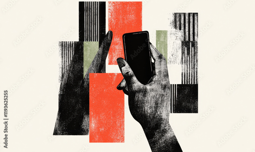 Aufkleber abstract illustration of a hand holding a smartphone emphasizing modern technology and digital commu