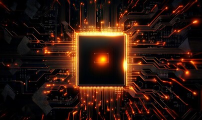 Futuristic technology computer processor with glowing connections