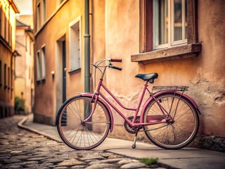Minimalist Pink Vintage Bicycle on City Street - Stock Photo