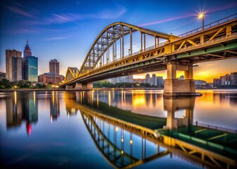 Obraz premium Minimalist Pittsburgh Fort Pitt Bridge Skyline at Dawn