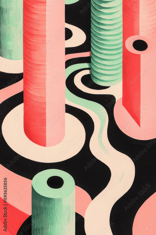 Poster vibrant geometric abstract art with bold colors and dynamic patterns in modern graphic design